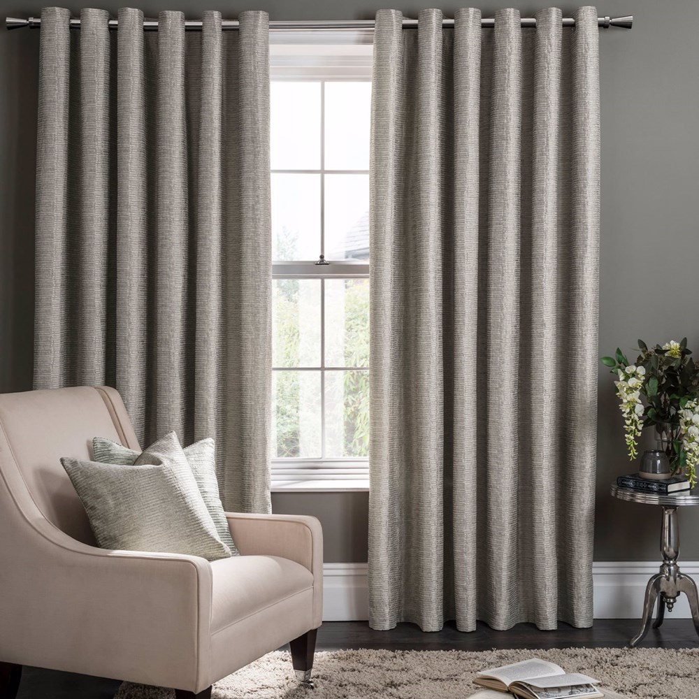 Campello Striped Curtains By Clarke And Clarke in Putty Grey